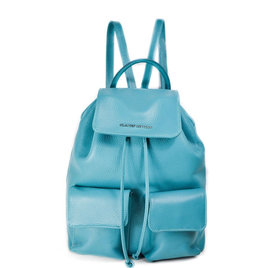 Women'S Clothing & Accessories Claudio Civitico | Blue - Pebbled Leather Backpack