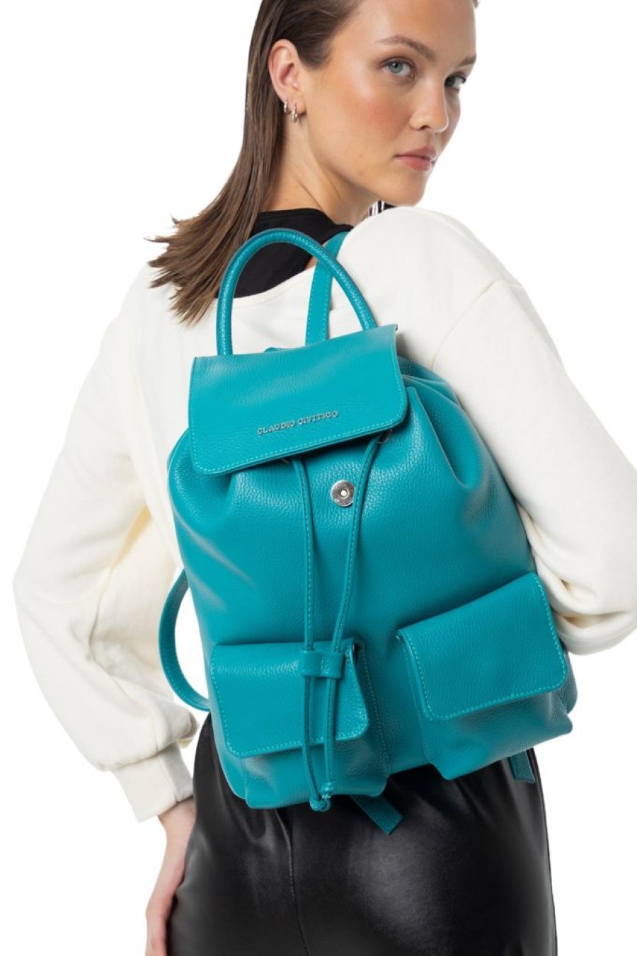 Women'S Clothing & Accessories Claudio Civitico | Blue - Pebbled Leather Backpack