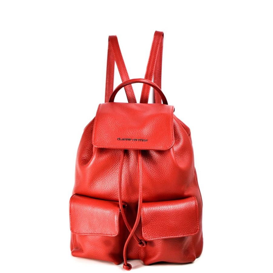 Women'S Clothing & Accessories Claudio Civitico | Red - Pebbled Leather - Backpack