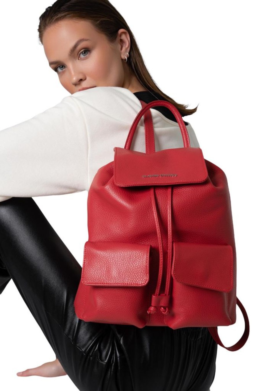 Women'S Clothing & Accessories Claudio Civitico | Red - Pebbled Leather - Backpack