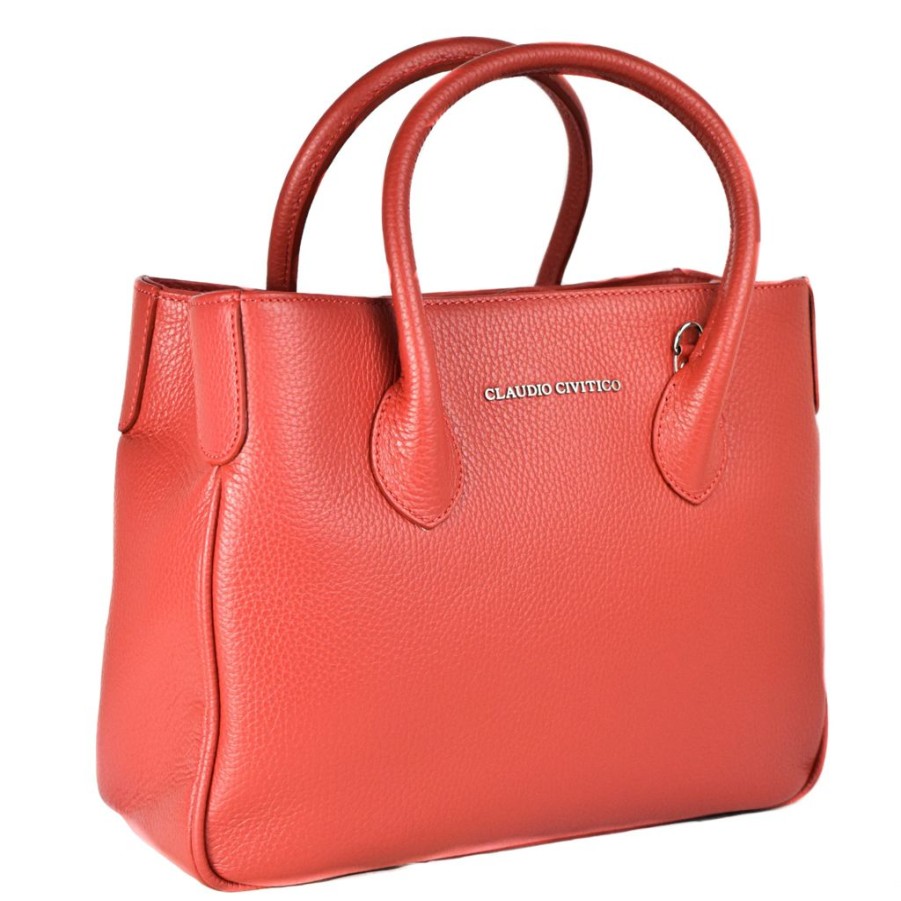 Women'S Clothing & Accessories Claudio Civitico | Red Satchel Purse With Silver Hardware