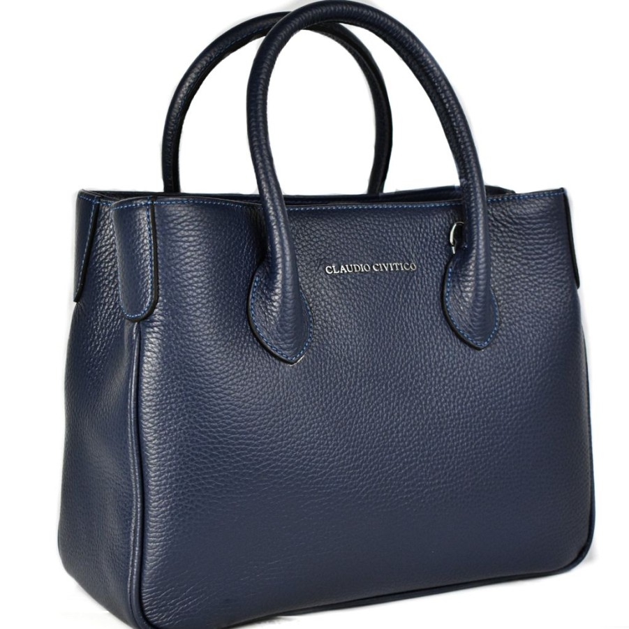 Women'S Clothing & Accessories Claudio Civitico | Blue Satchel Purse With Silver Hardware