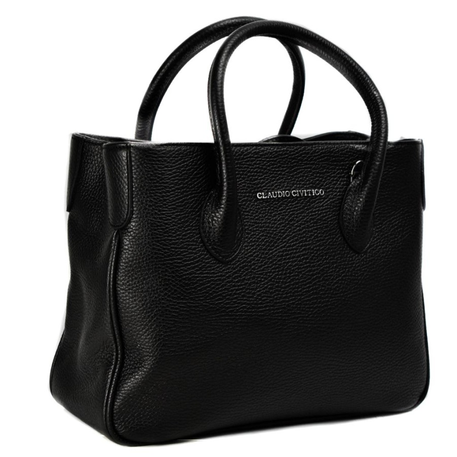 Women'S Clothing & Accessories Claudio Civitico | Black Satchel Purse With Silver Hardware