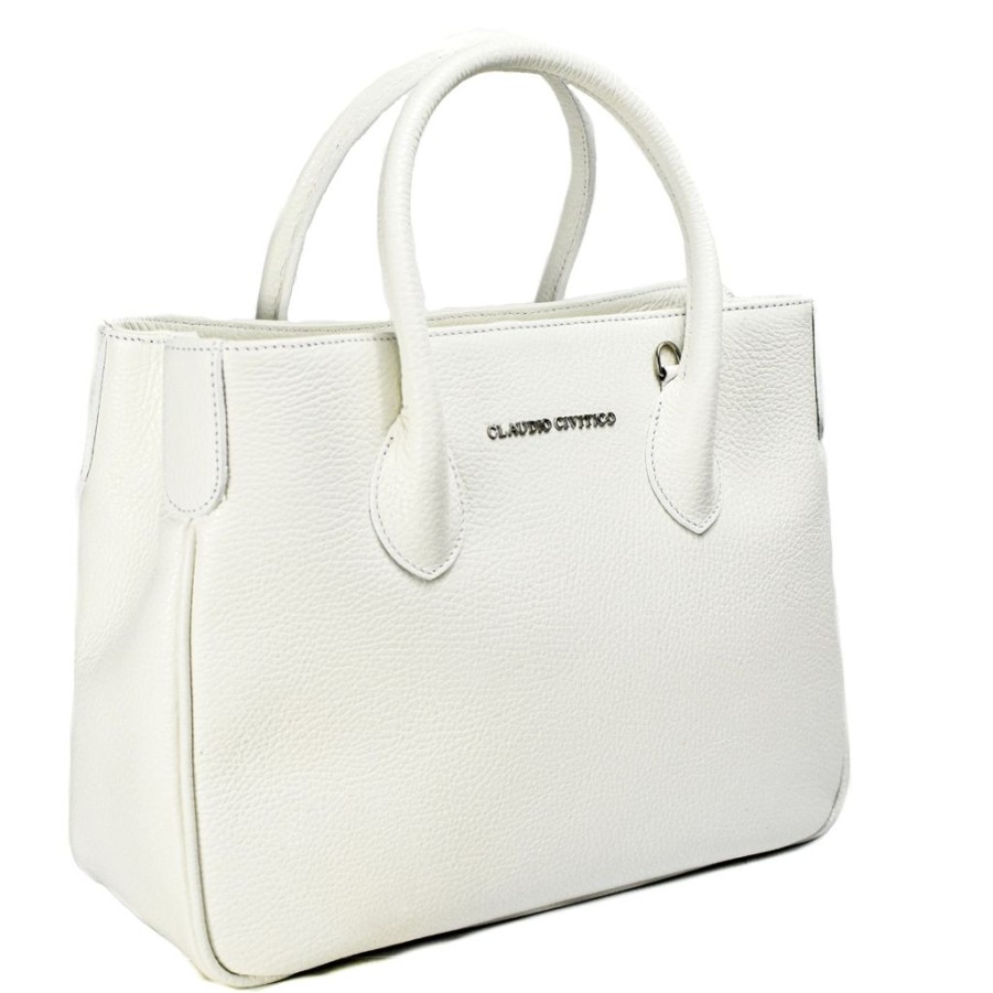 Women'S Clothing & Accessories Claudio Civitico | White Satchel Purse With Silver Hardware